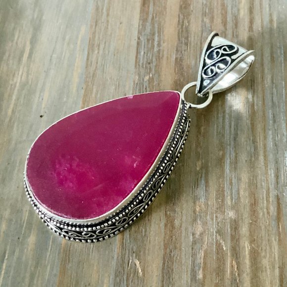 Ruby Silver Pendant - Teardrop - Picture 2 of 3